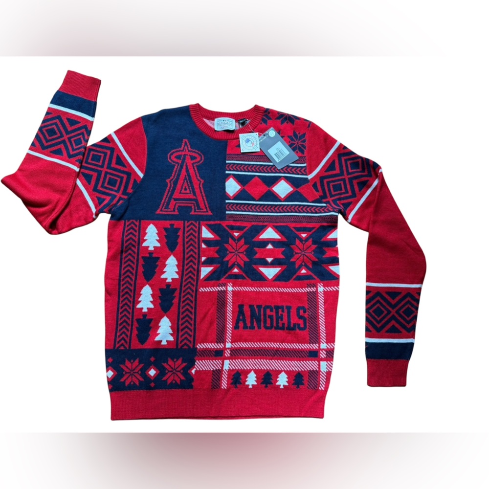 Los Angeles Angels MLB Men Red Navy Holiday Ugly Christmas Sweater Klew Large L
